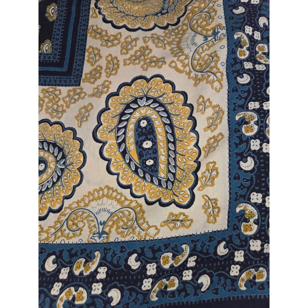 Williams Sonoma Paisley Blue Yellow Tablecloth 70